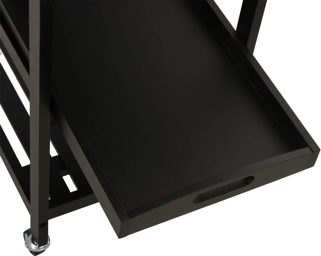 HOMCOM Konyhai Szerviz Kocsi Üveg Tároló Polccal 60L x 40W x 85H cm Rozsdamentes Acél Felső. Fekete | Aosom