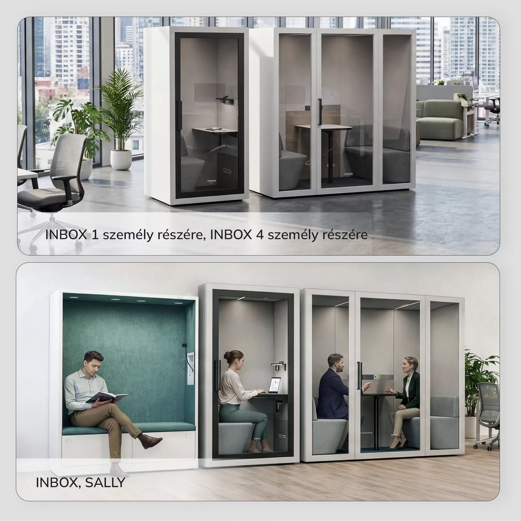 INBOX akusztikai irodai fülke 1 személyes, 2100 × 1100 × 900 mm