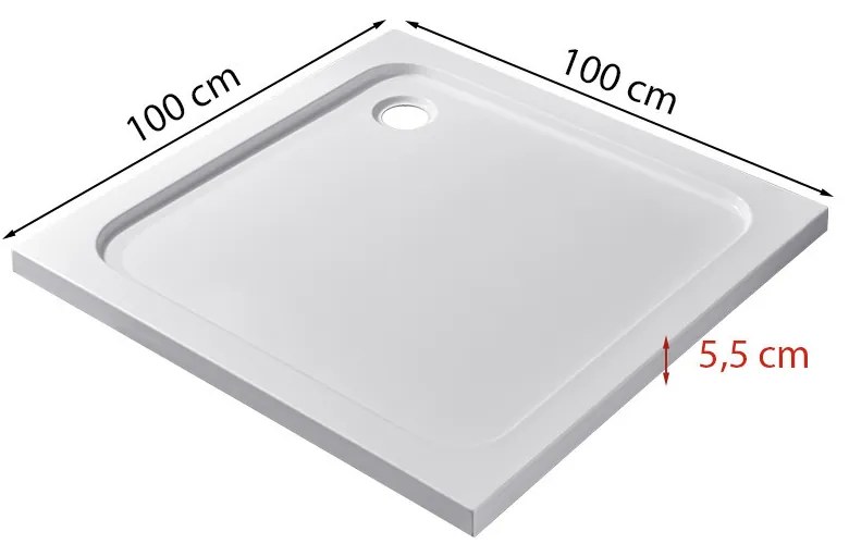 Modena Slim szögletes alacsony akril zuhanytálca 100x100 cm