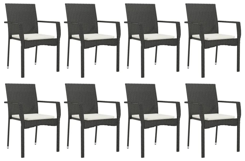 9 részes fekete polyrattan kerti étkezőgarnitúra párnákkal