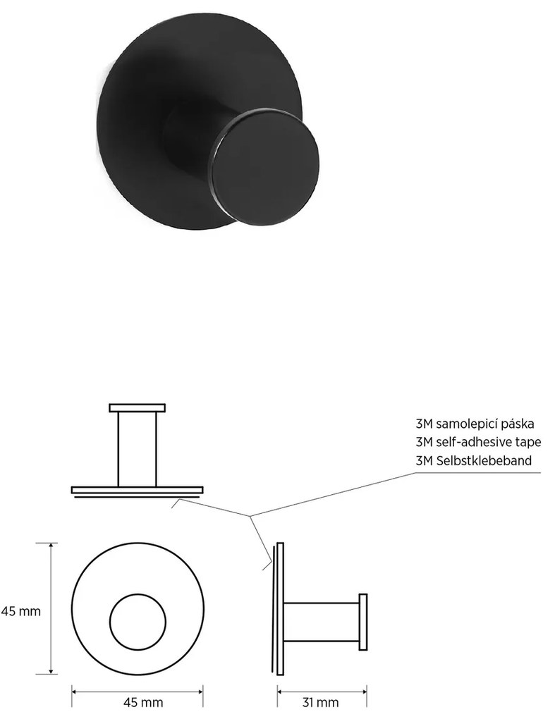 Sapho XR219B X-Round öntapadós horog, fekete