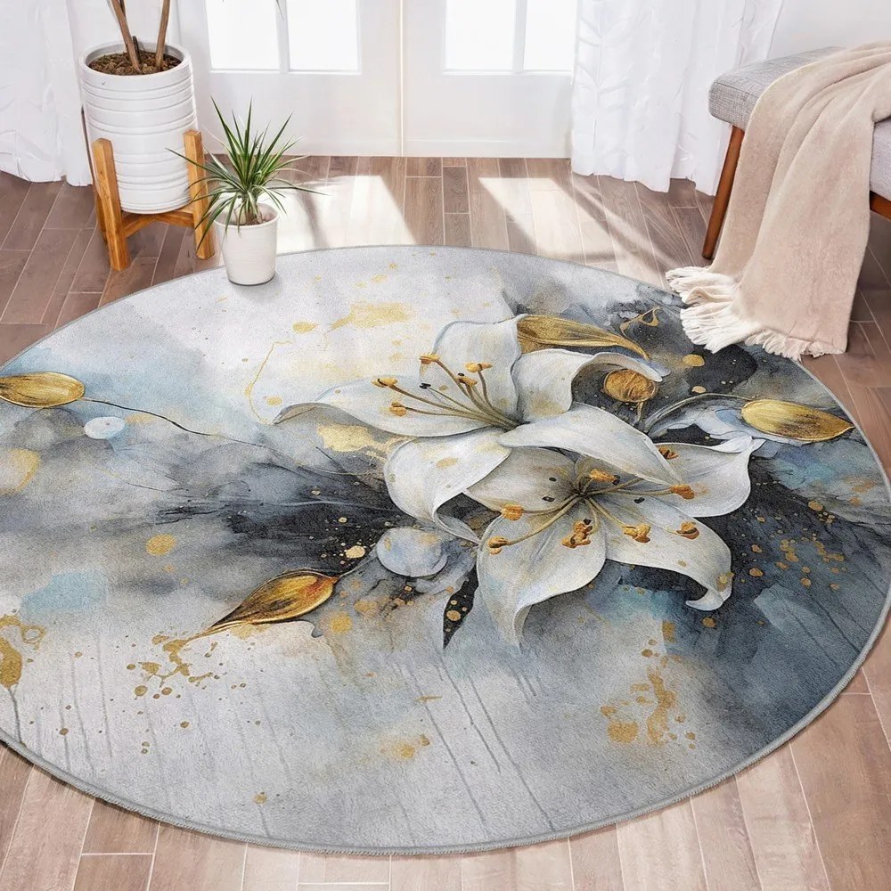 Kék-szürke mosható kerek szőnyeg ø 80 cm Golden Lilly – Mila Home