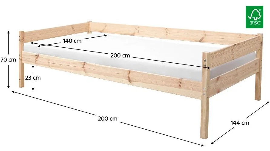 Franciaágy 140 cm Braceaba (tömör fenyőfa) (ágyráccsal). 1116247