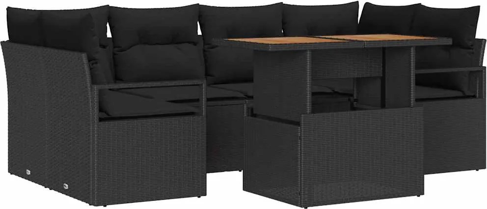 vidaXL Kerti Kanapé Szett tárolóval 7 pcs Fekete Poli rattan
