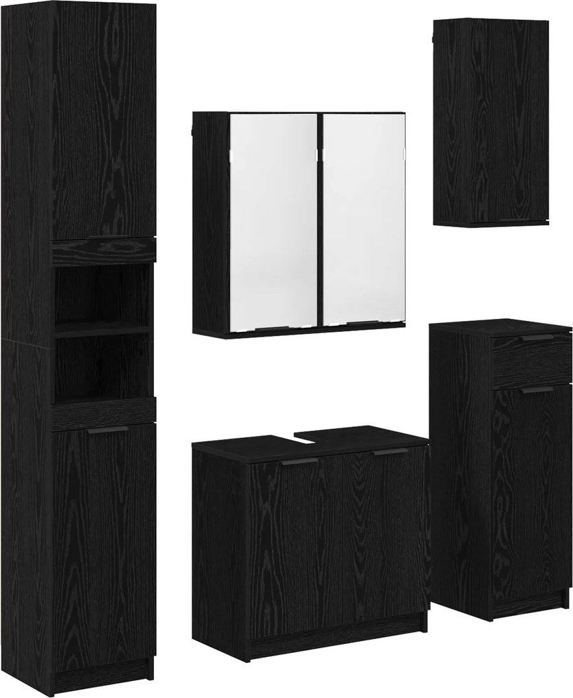 vidaXL Fürdőszoba bútor szett fiókkal 5 pcs Fekete tölgy Faanyag