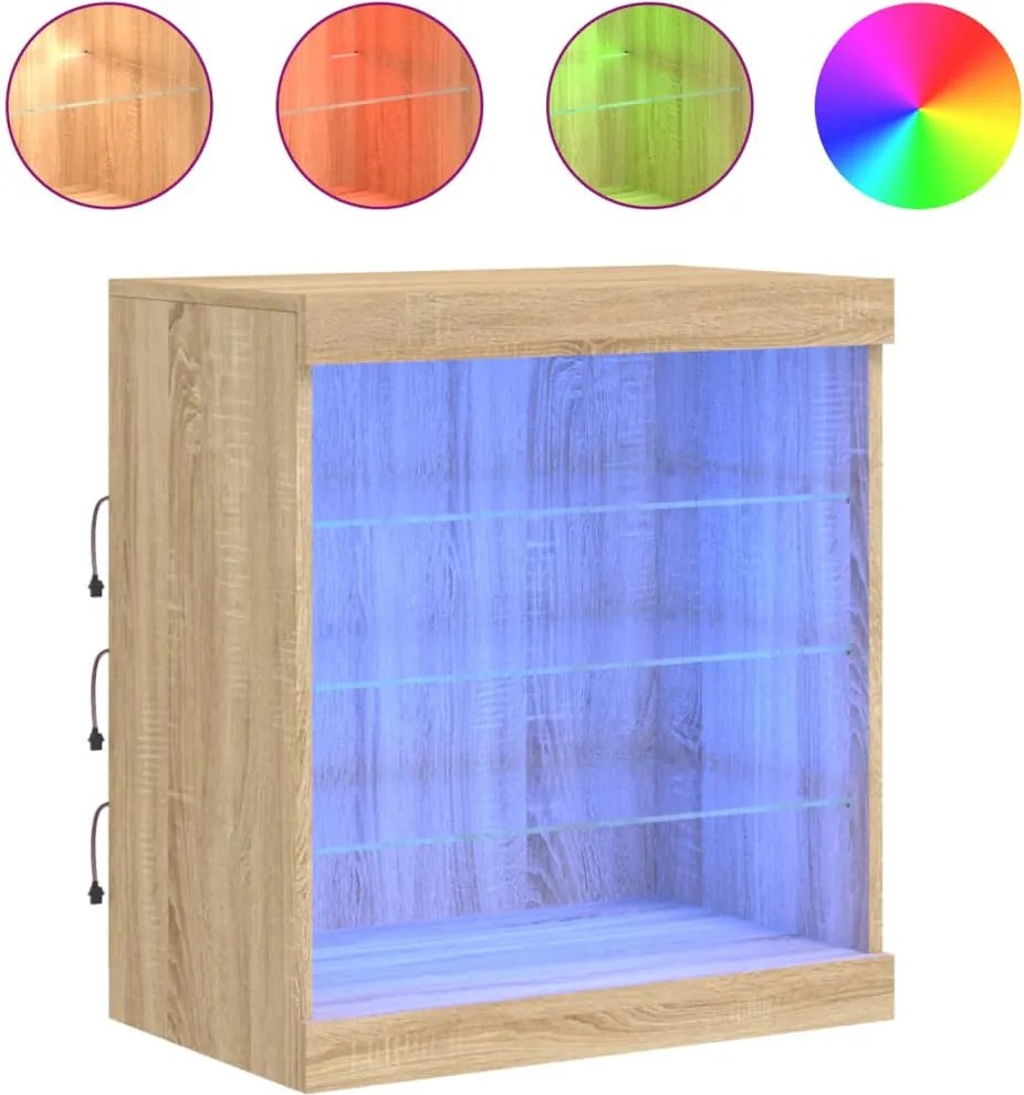 vidaXL sonoma tölgy színű tálalószekrény LED-világítással 60,5x37x67cm