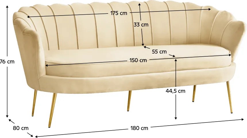 Luxus kanapé, 3 személyes, bézs Velvet szövet/arany, Art-deco, NOBLEO TYP 2