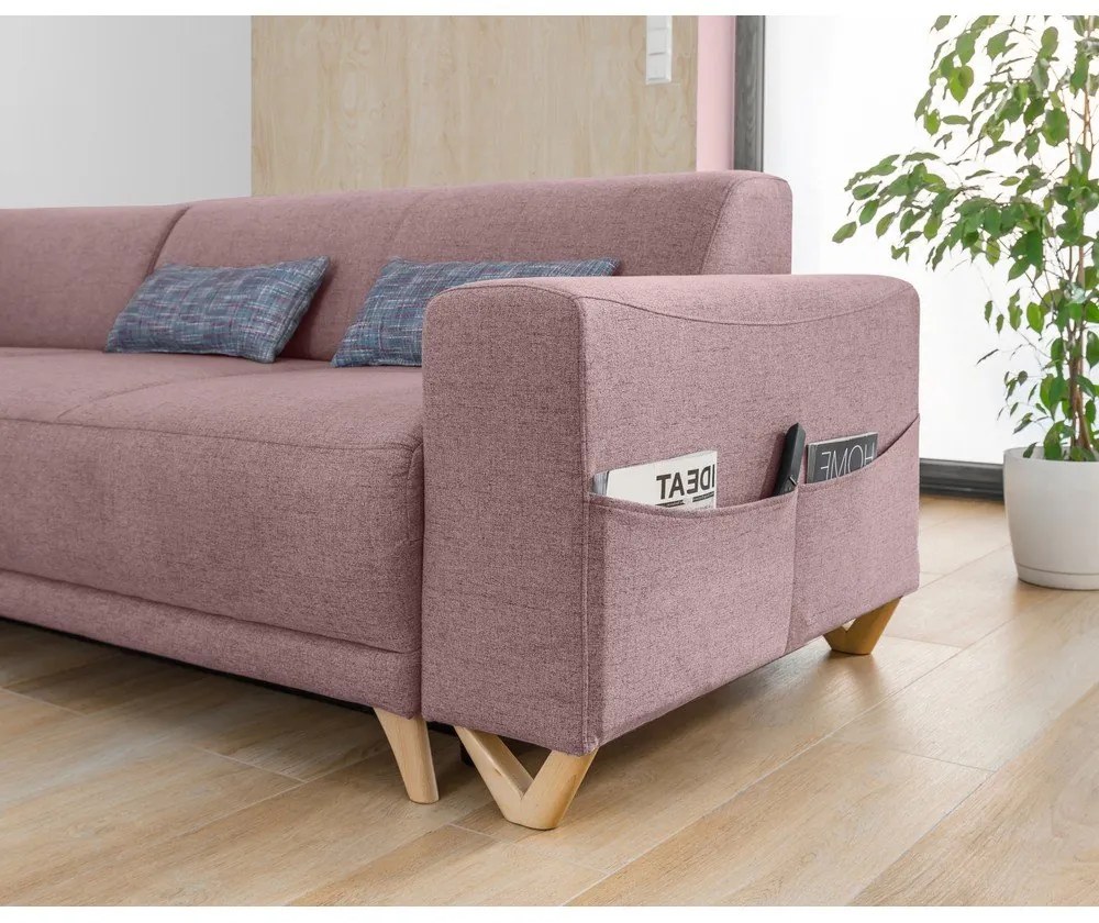 Rózsaszín kinyitható-tárolóhelyes sarokkanapé (bal oldali-L alakú) Classy Sophie – Miuform