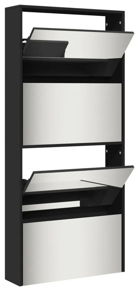 fekete 4 szintes cipőszekrény tükörrel 63 x 17 x 134 cm