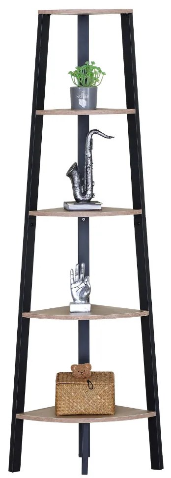 Intenso Home 5 szintes sarokpolc / könyvespolc / virágtartó állvány 37 x 160cm, modern tölgy szín | Döntött design fém lábakkal