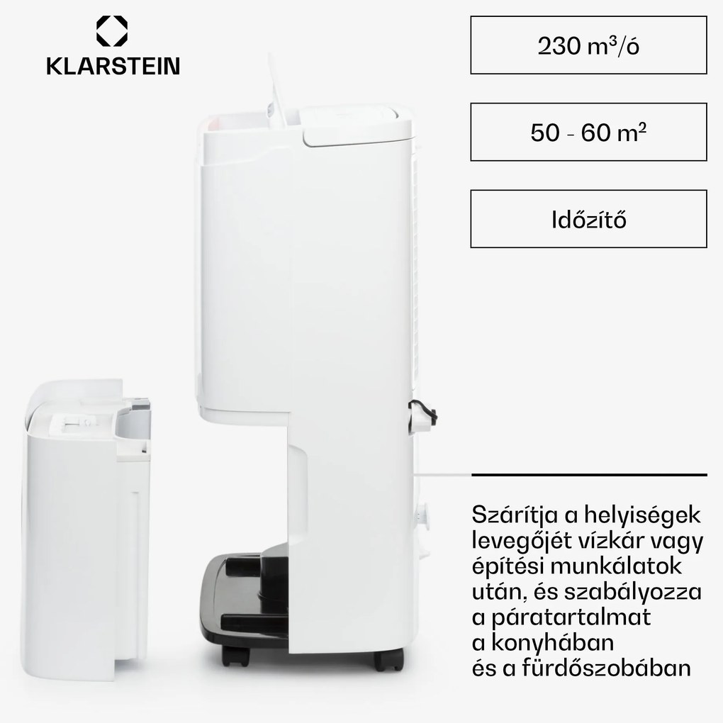 Klarstein DryFy Pro Connect Smart, Párátlanító, WiFi, Kompresszor, 30l/d, 50-60 m², Fehér