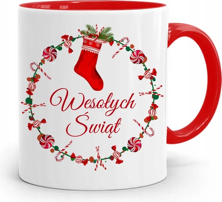 Piros Karácsonyi Bögre Mikulás Karácsonyfa Alá, fényképes nyomattal