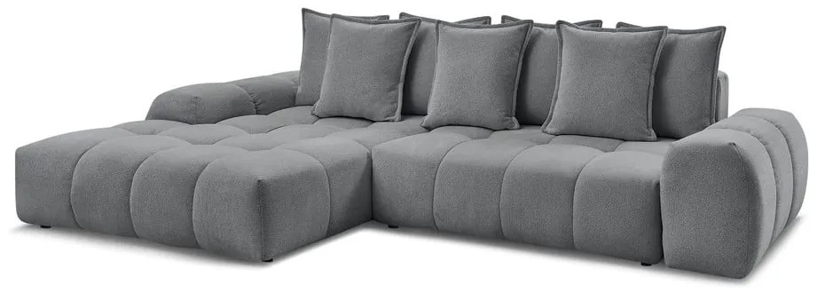 Sötétszürke zsenília kinyitható-tárolóhelyes sarokkanapé (bal oldali-heverő résszel) Everest – Bobochic Paris