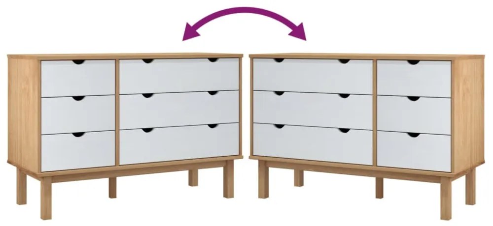 OTTA barna-fehér tömör fenyőfa éjjeliszekrény 111x43x73,5 cm