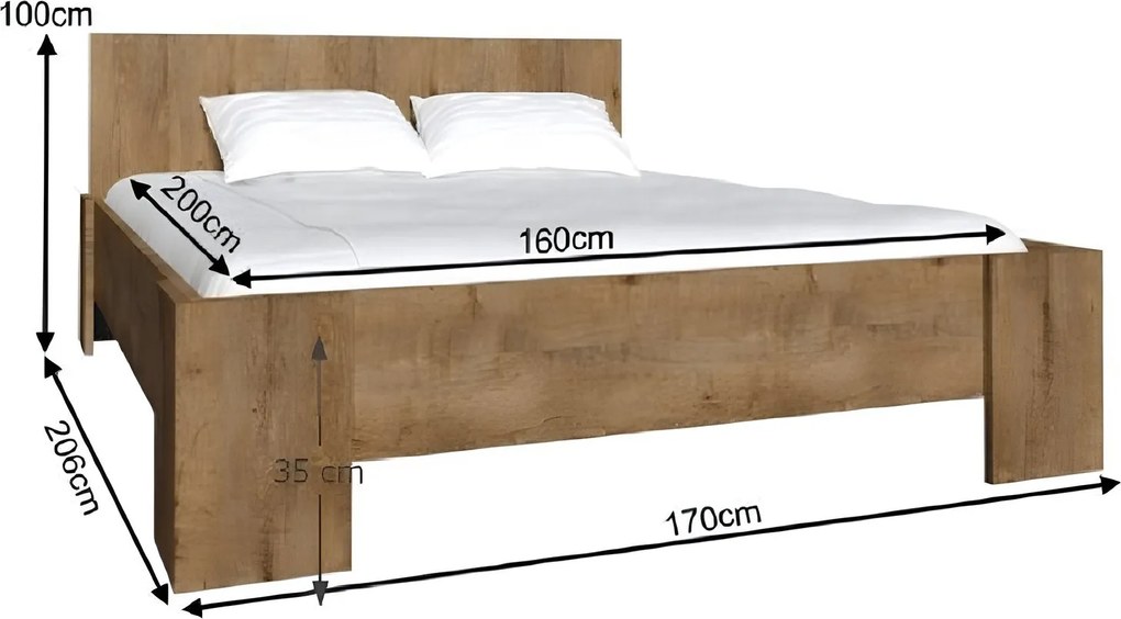 Ágy, sötét tölgy lefkas, 160x200, MONTANA L1