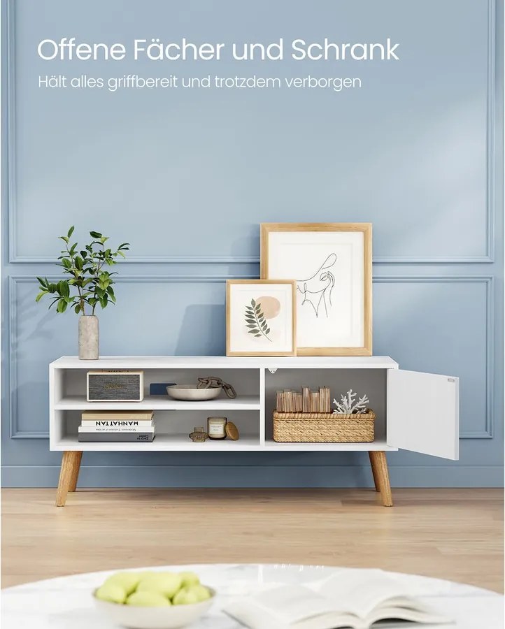 TV-állvány, 120 cm széles TV-szekrény, fehér