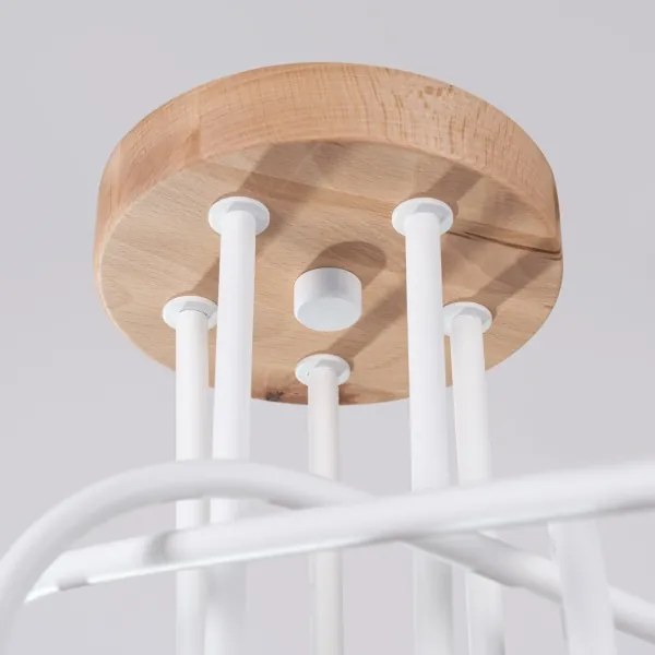 Sollux SL.1475 - Felületre szerelhető csillár EMBER 5xE27/15W/230V fehér/bézs/bükkfa