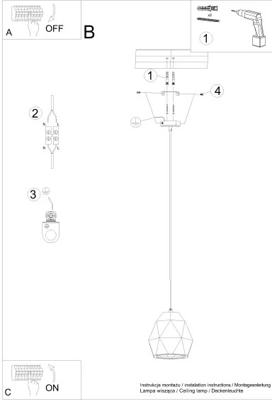 Sollux SL.1251 - Csillár zsinóron MINT 1xE27/15W/230V kerámia