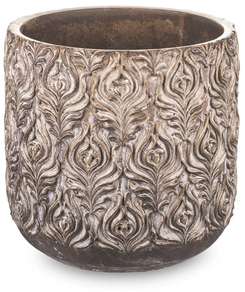Copper design kerek aranybarna cement virágtartó kaspó dombormintával 21x21x21cm