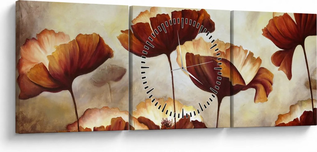 Piros virágok képe (órával) (90x30 cm)