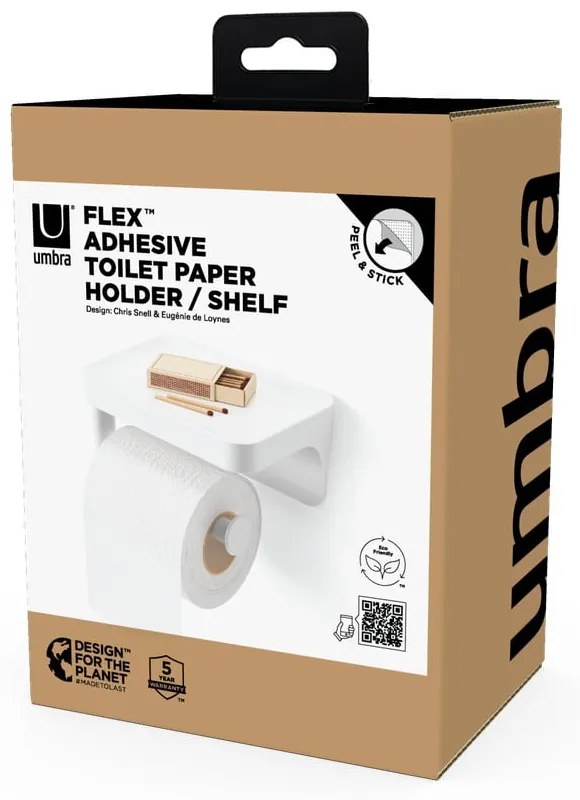 Fehér öntapadós újrahasznosított műanyag WC-papír tartó Flex Adhesive – Umbra