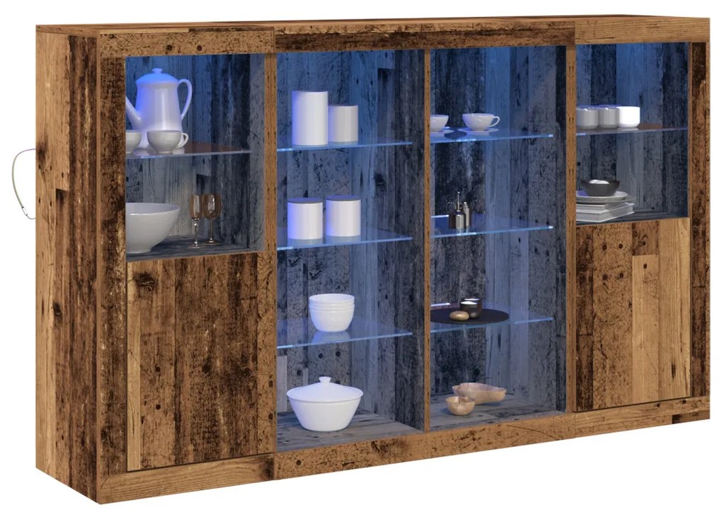 Büfé LED Fényekkel Régi Fa 163x37x100 cm Mérnöki Fa