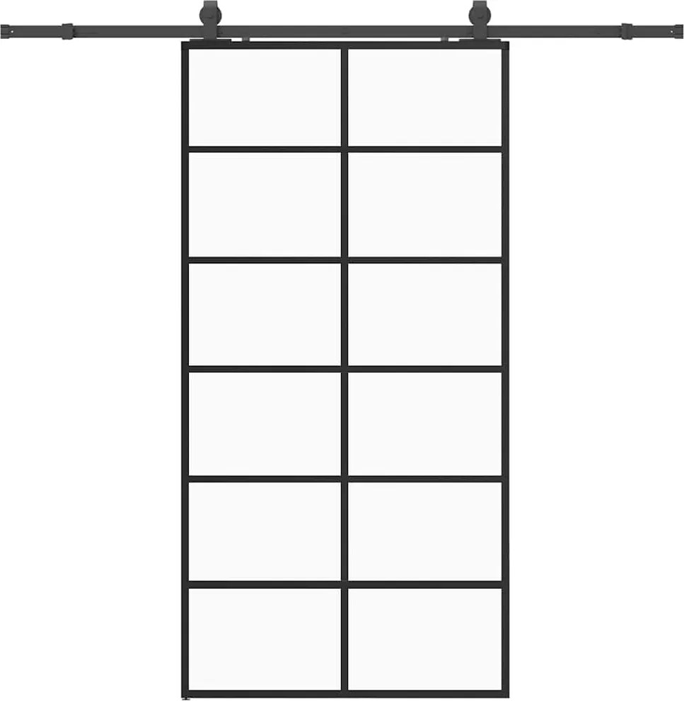 vidaXL fekete ESG üveg tolóajtó fémszerelvény-szettel 90x205 cm