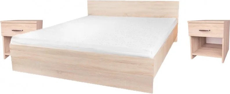 Pietro II NEW Kétszemélyes 140x200 bútor szett Adormo 15 cm matraccal és 2 éjjeliszekrénnyel – sonoma N