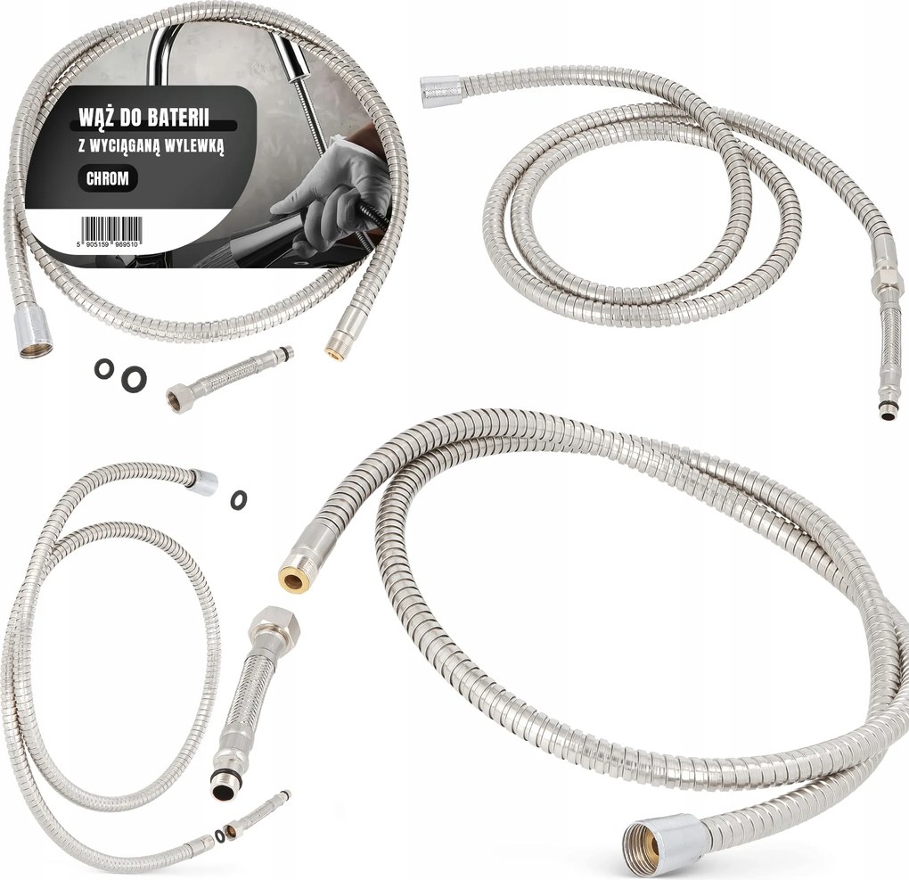 Konyhai Csaptelep Tömlő Kihúzható Mosogató Kifolyócsővel 150 Króm Hosszú Acél Lk