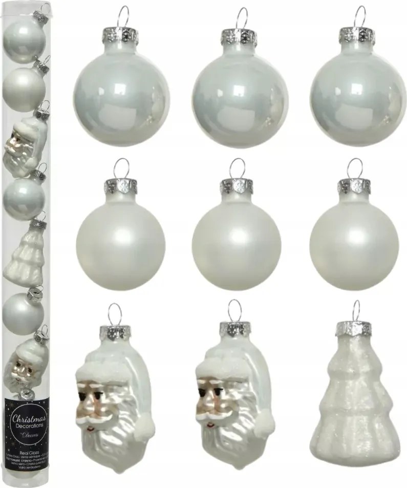 Üveg karácsonyfa gömbök Mikulás karácsonyfa 9db Fehér karácsonyfa