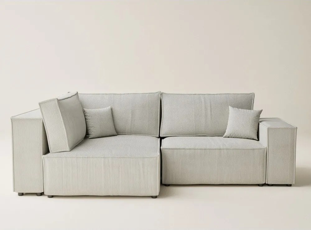 Krémszínű kordbársony kinyitható-tárolóhelyes sarokkanapé (bal oldali-L alakú) Tonga – Maison de Rêve