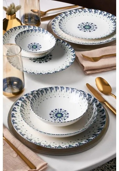 24 részes porcelán étkészlet, fehér/kék