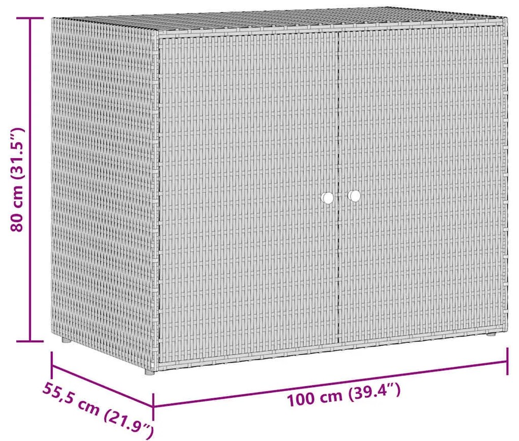 fekete polyrattan kerti tárolószekrény 100 x 55,5 x 80 cm