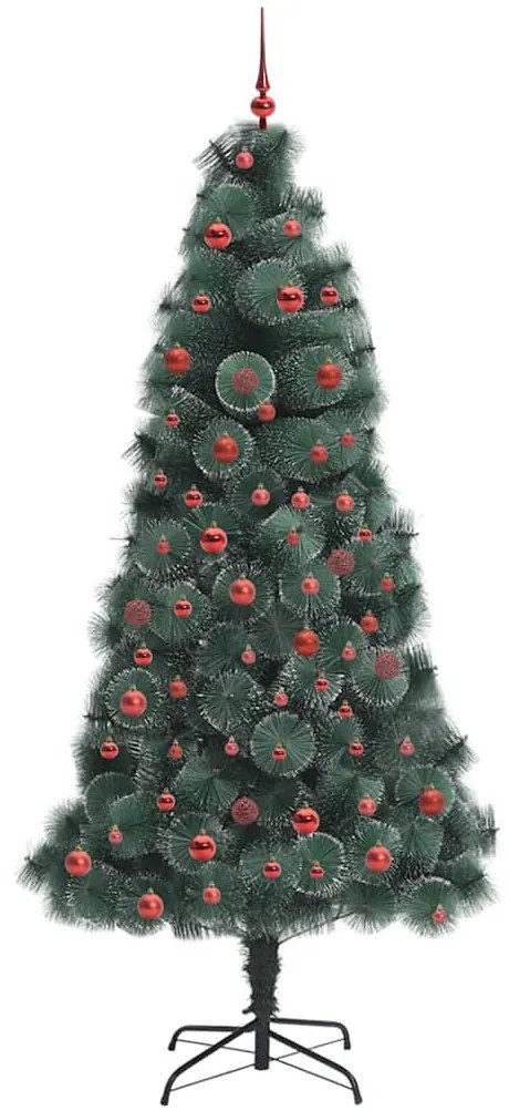 Műfenyő világítással és gömbkészlettel Zöld 210 cm PET