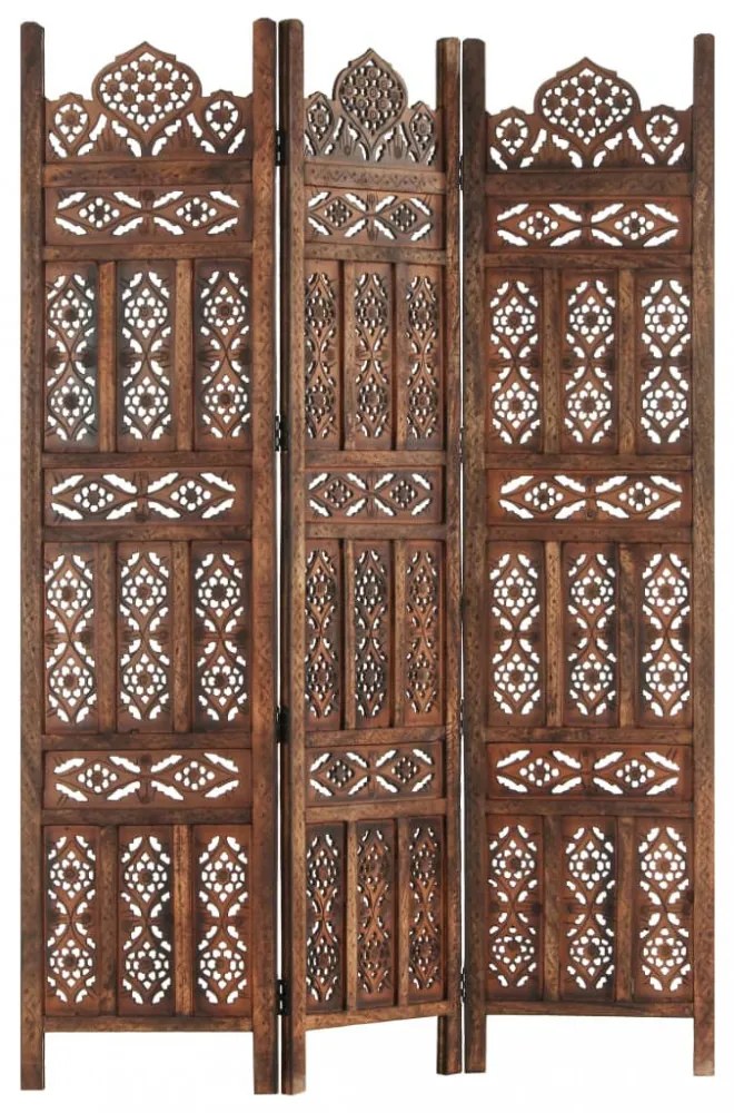 vidaXL 3-paneles barna mangófa kézzel faragott térelválasztó 120x165cm