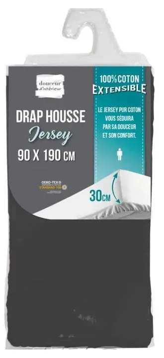 Antracitszürke gumis jersey lepedő 90x190 cm Jersy – douceur d'intérieur