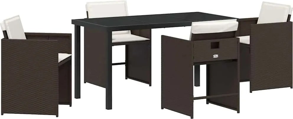 vidaXL Kert étkező szett párnával 5 pcs Barna polirattan