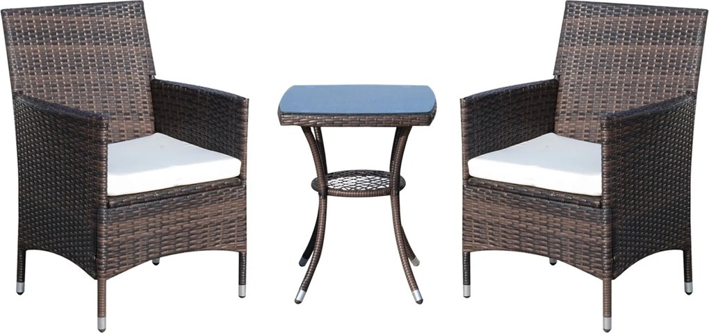 Outsunny Poly Rattan Kerti Bútor Szett, Kültéri Lounge Erkély Bútor 2 Személyre, 3-Részes Ülőgarnitúra, 2 Szék, Asztal Ülőpárnákkal, Kerti Lounge Kert