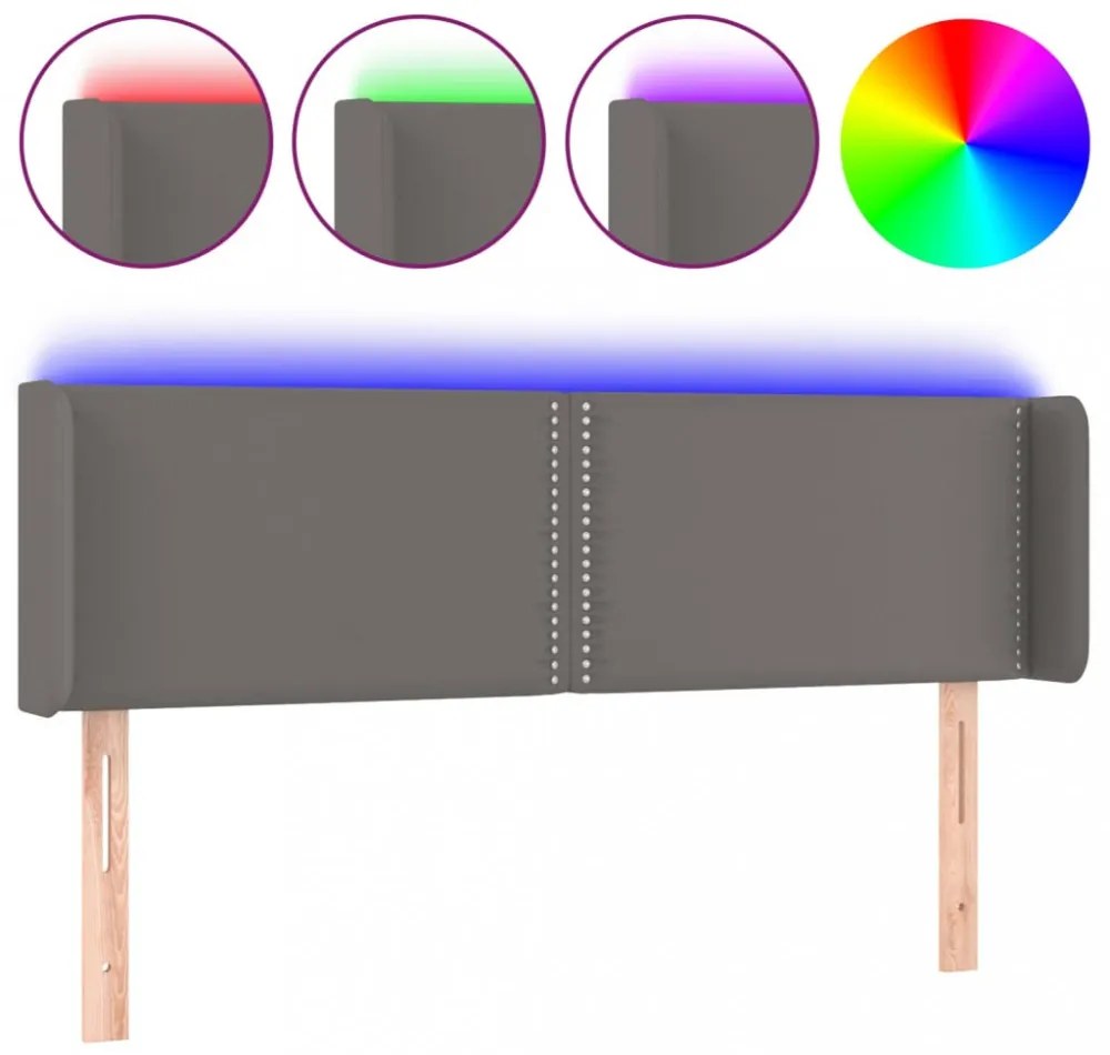 szürke műbőr LED-es fejtámla szárnyakkal 147x16x78/88 cm