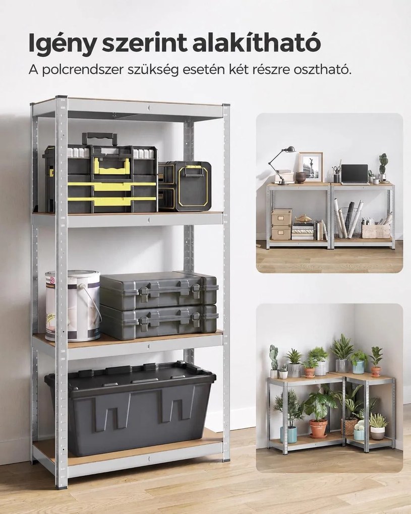 SONGMICS 2 db nagy teherbírású tárolóállvány, 4 állítható polccal, 80 x 40 x 160 cm, 520 kg/állvány, ezüst