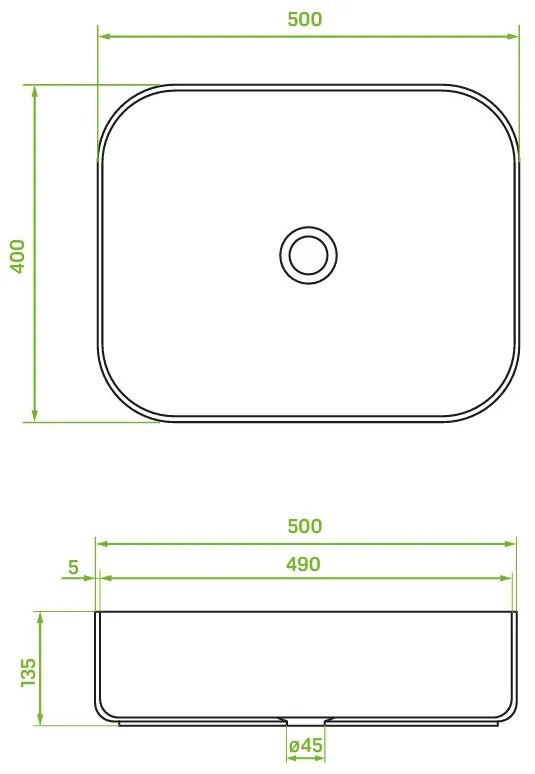 Laveo Mogami, kerámia munkalap mosogató 500x400x135mm, fekete matt, LAV-VUM_B250