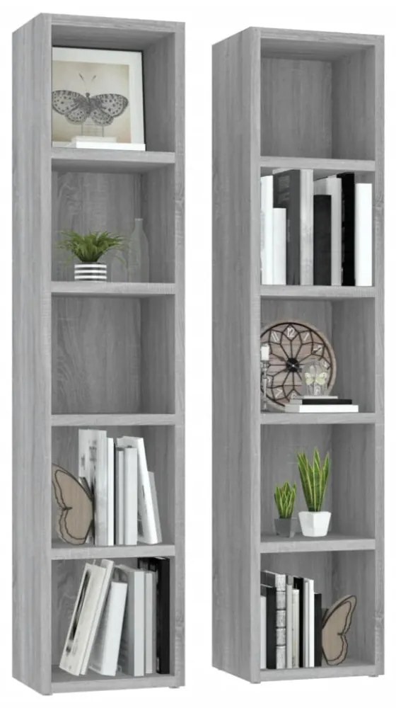 2 db szürke sonoma színű szerelt fa CD-szekrény 21x16x93,5 cm