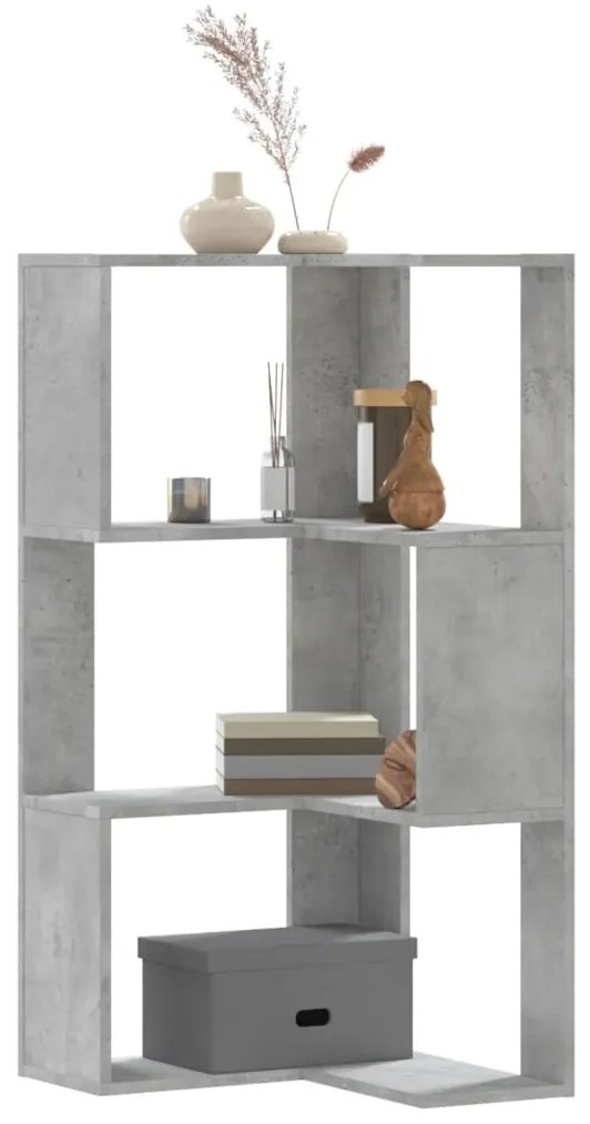 3 szintes betonszürke szerelt fa sarok könyvespolc 50x50x102 cm
