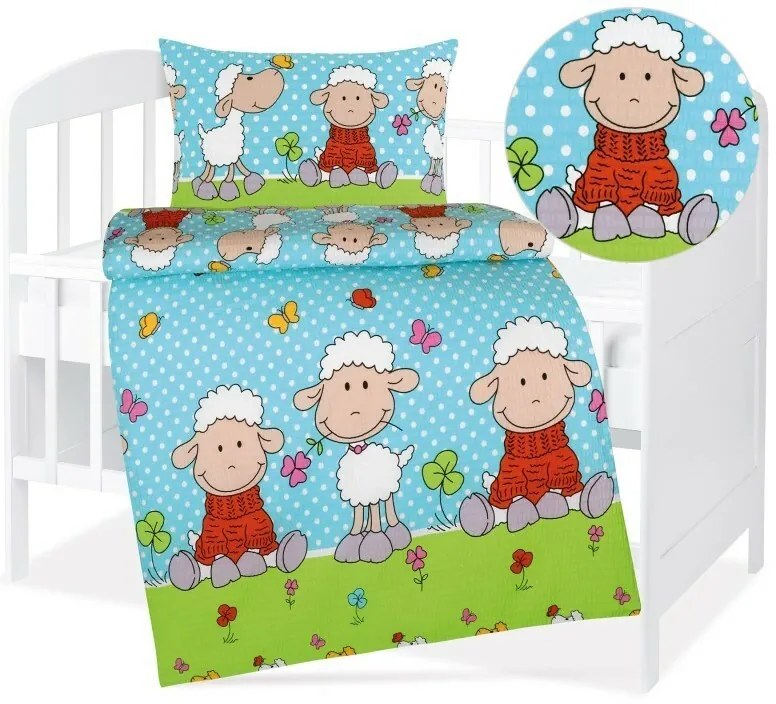 Bellatex Baby krepp ágynemű Agata Sheep kék, 90 x 135 cm, 45 x 60 cm