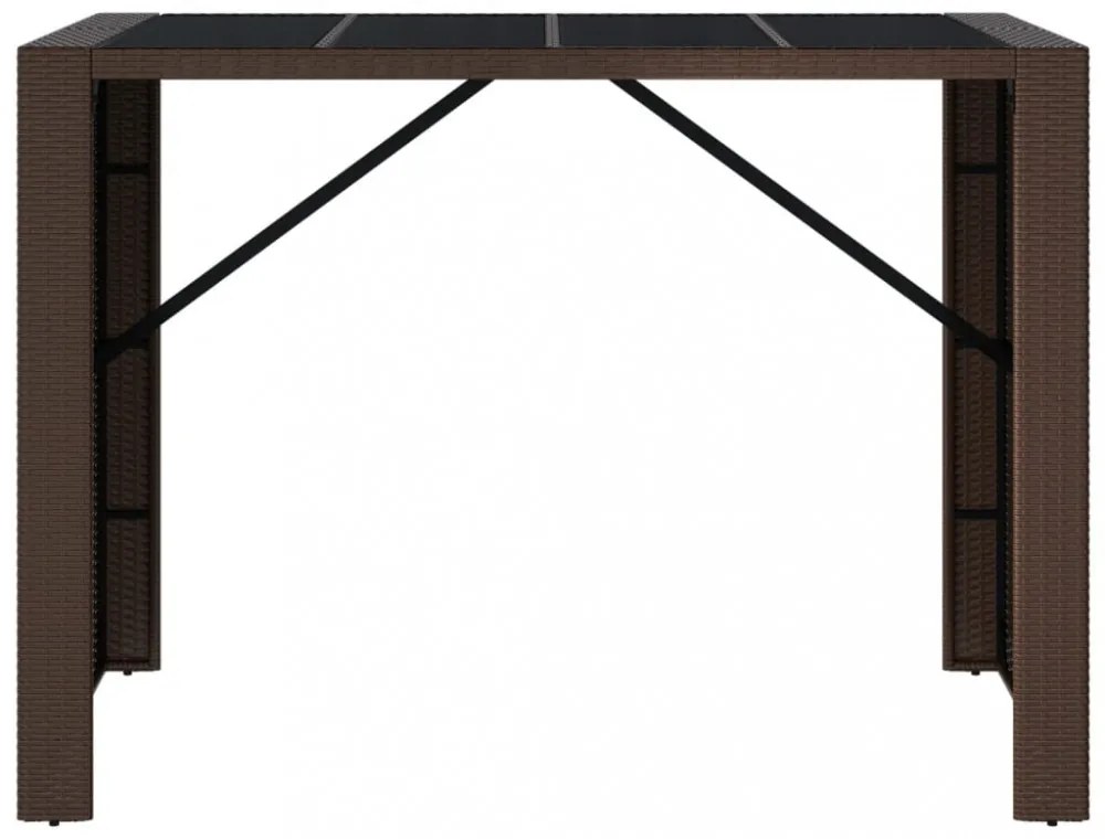 barna polyrattan kerti asztal üveglappal 145 x 80 x 110 cm