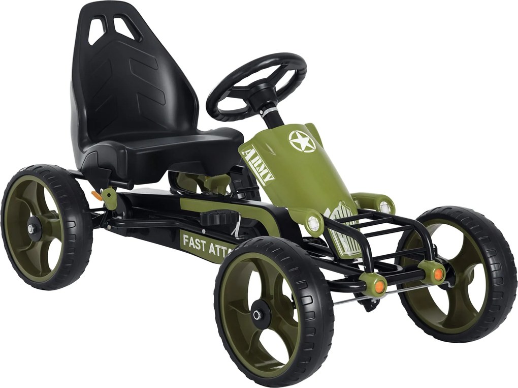 HOMCOM Go Kart Pedálos Autó Kézifékkel Gyerekeknek Kettcar Ülésmagasságra Állítható Pedálos Autó 3 Évtől Zöld 105 x 54 x 61 cm | Aosom