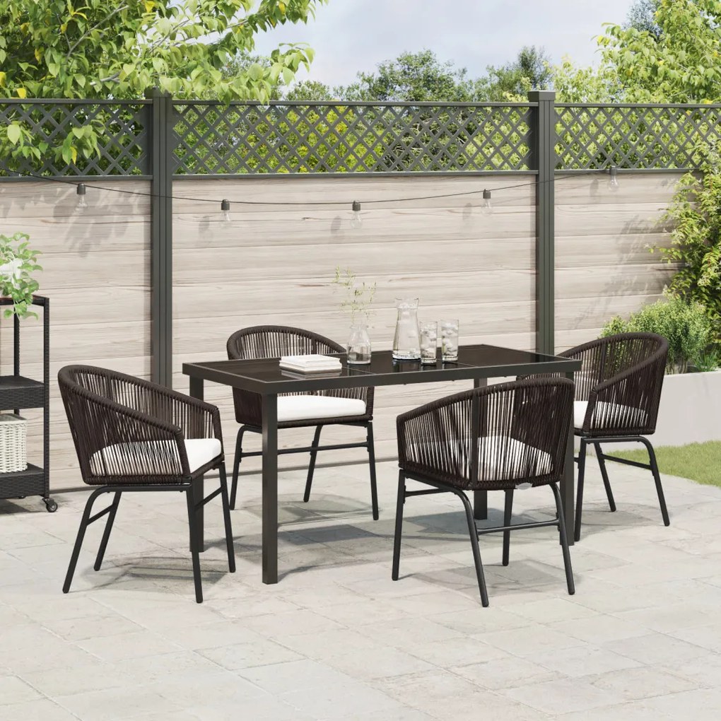 5 Részes Kerti Étkező Szett - Barna Poly Rattan