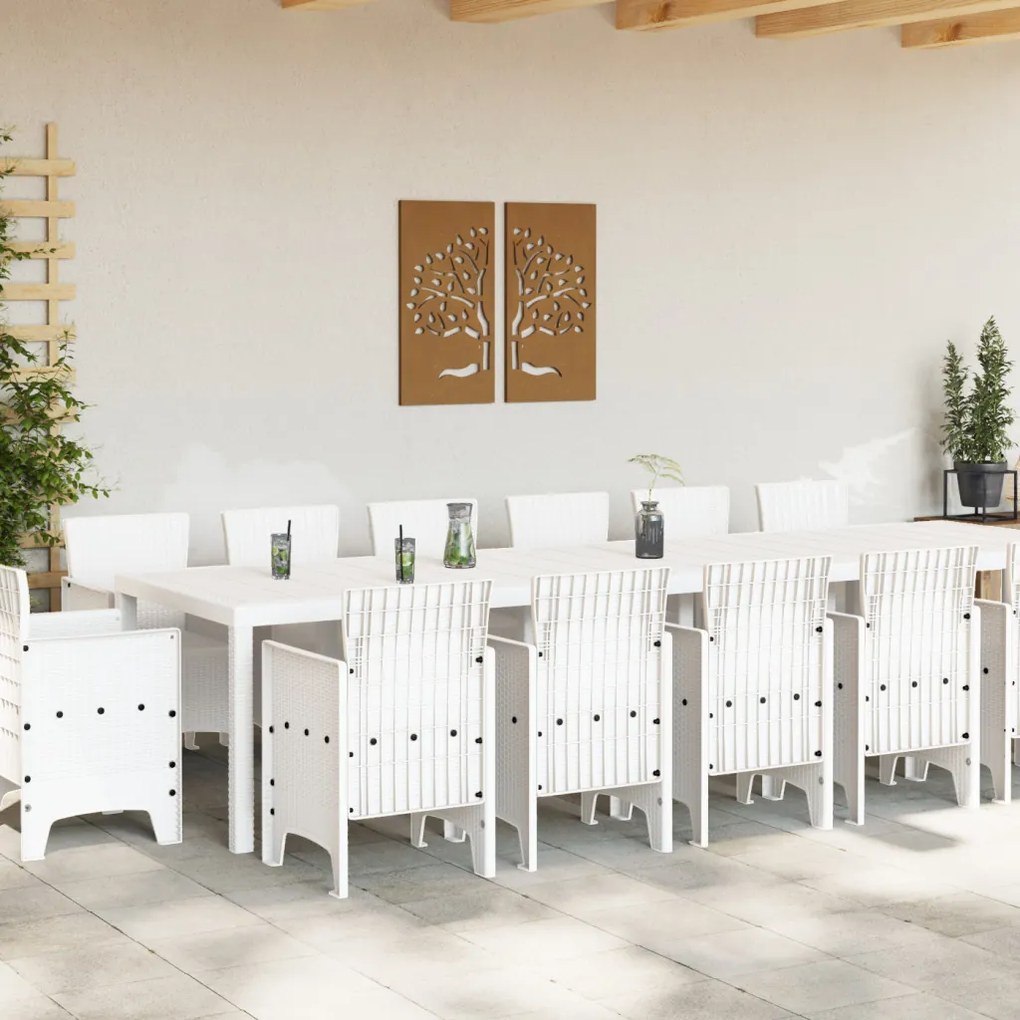 15 Darabos Kerti Étkező Garnitúra Fehér Polirattan, Kert Asztal Fehér 200x100x73 cm Polirattan, Kert Asztal Fehér 150x100x73 cm Polirattan, Kert Székek 2 db Fehér Polirattan, Kert Székek 4 db Fehér Polirattan