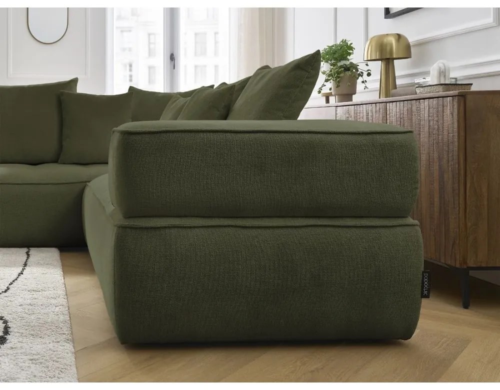 Zöld zsenília sarokkanapé (bal oldali-L alakú) Whesley – Bobochic Paris