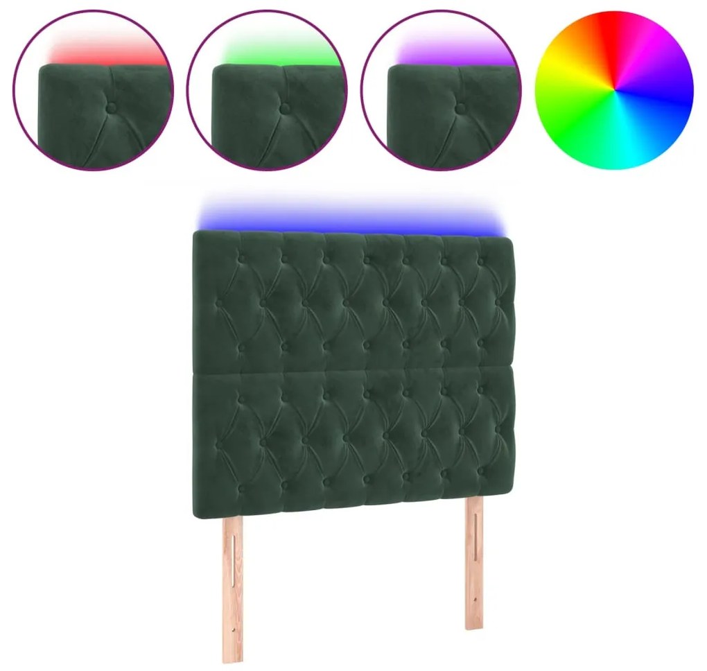 sötétzöld bársony LED-es fejtámla 90x7x118/128 cm